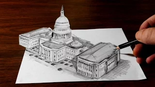 Drawing the US Capitol Building - Optical Illusion Trick Art