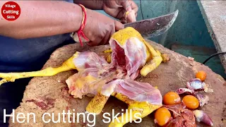 Country chicken cutting skills | Amazing hen cutting process | Village Cutting Skills