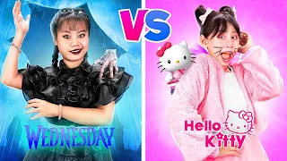 Wednesday Vs Hello Kitty Girl Extreme Makeover At One Colored Challenge | Baby Doll And Mike