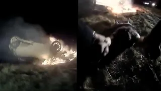 Cop Drags Woman Out of Burning Overturned Car