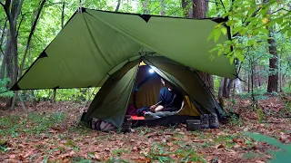 Rain Camp in the Pine Woods - Off-Grid Solo Overnight under DD Tarp
