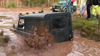 land rover defender does well to get out of the pit at hill n ditch