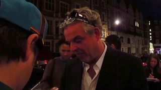Anjelica Huston (The Addams Family) and Danny Huston (The Aviator) meet fans outside hotel in London