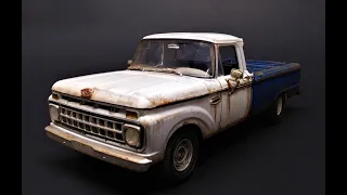 1965 Ford F100 Custom Cab Styleside Long Bed Pickup 1/25 Scale Model Kit Build Review Moebius