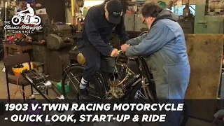 1903 V-twin Clement racing motorcycle - quick look, start-up & ride