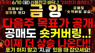 [금양] 6/10 (월) 다음주 목표가 공개..! "공매도숏커버링..!" 이제 더 상승 나온다