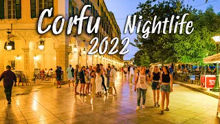 Corfu Greece, nightlife of Corfu (Kerkyra) It's vibrant, romantic and busy! walking tour 4k