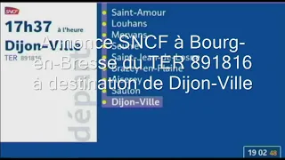 Annonce SNCF à Bourg-en-Bresse du TER 891816 à destination de Dijon-Ville