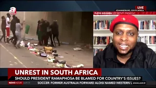 Deputy President Floyd Shivambu on a news discussing unrest in South Africa and possible solutions.