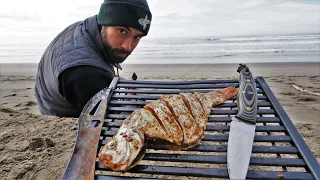 Scored, Scalped and Grilled on the Sand w/ a Roll-Up Grill