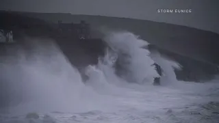 Storm Eunice hits Porthleven in Cornwall