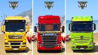 GTA 5 MAN Truck vs Scania Truck vs Mercedes Actros Truck - Which is Best?