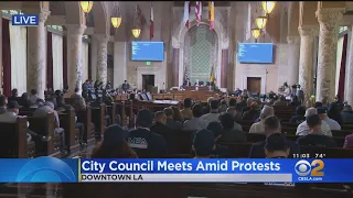 Los Angeles City Council controversy: meeting gets underway in chamber amid protests