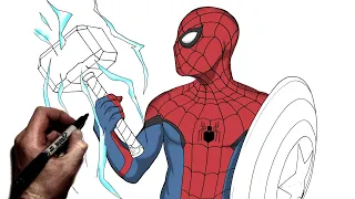 How To Draw Spider Man (Hammer & Shield) | Step By Step | Marvel