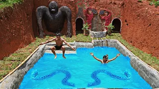 Build Orangutan Underground House And Python In Pool - Dig To Build Swimming Pool Water Slide