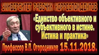 «Единство объективного и субъективного в истине. Истина и практика.» В.П.Огородников. 15.11.2018.