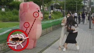 GIANT PINK BEAR WITH COCKROACH PRANK !