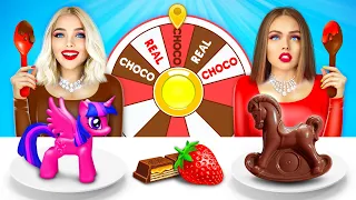 Real Food vs Chocolate Food Challenge | Chocolate Fountain Fondue by RATATA COOL