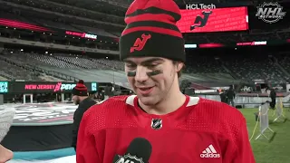 Nico Hischier on his first NHL outdoor game!