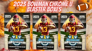 2023 Bowman Chrome University 🏈 3 Blaster Boxes 📦 Retail Exclusive Pink Refractors!