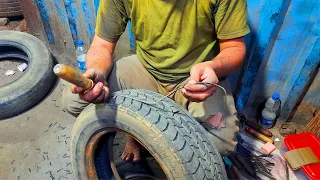 Restoration of Old Tires at Local Repair Workshop | Unique Process of Repairing Car Tires