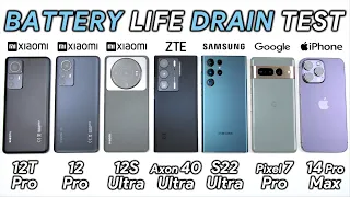 Xiaomi 12T Pro vs 12 Pro vs 12S Ultra / ZTE / Samsung / Pixel / iPhone Battery Life DRAIN Test!