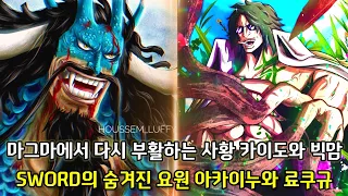 [원피스 1054화 예측]마그마에서 다시 부활하는 사황 카이도와 빅맘 그리고 SWORD의 숨겨진 요원 아카이누와 료쿠규