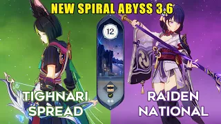 C2 Tighnari Spread & C0 Raiden National | NEW 3.6 Spiral Abyss Floor 12 9 Star | Genshin Impact