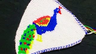 ऊन या मक्रम से बनायें मोर/Peacock वाला सुंदर पेरदान । New design peacock shaped doormat.