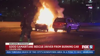 Good Samaritans Rescue Driver From Burning Car