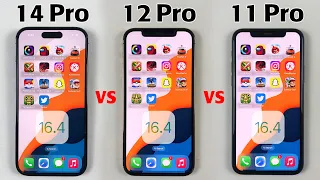 iPhone 14 Pro vs iPhone 12 Pro vs iPhone 11 Pro SPEED TEST in 2023 - iOS 16.4