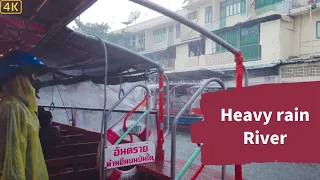 Squall and Thunder Rainy scene On the Boat Bangkok | Flood in Thailand [4K]