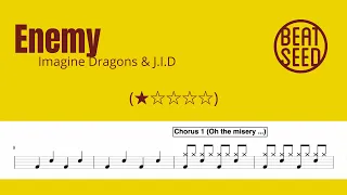 Enemy - Imagine Dragons & J.I.D (★☆☆☆☆) Drumsheet with music