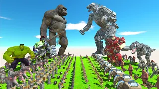 Team King Kong + Hulk VS Team MechaGodzilla 2021 + Tex Rex - Animal Revolt Battle Simulator