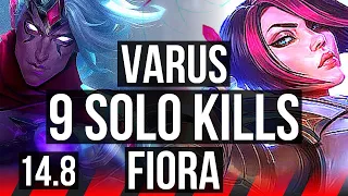 VARUS vs FIORA (TOP) | 9 solo kills, 400+ games, Godlike | KR Grandmaster | 14.8