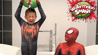 Spider-Man Watermelon Smash Challenge Kids Fun Games With CKN