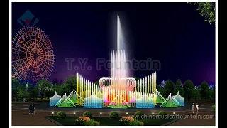 Music dancing fountain with water screen projection laser show