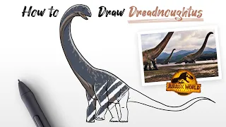 How to Draw Dreadnoughtus dinosaur from Jurassic World Dominion movie Easy Step by Step