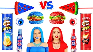 Défi alimentaire Rouge VS Bleu ! Manger une seule couleur pendant 24 HEURES par RATATA CHALLENGE