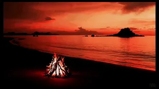 1 hour Romance de Amour slow sleep music with ocean waves and campfire relaxing sound