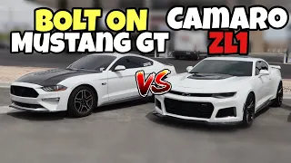 ROLL RACE: Bolt On 10 Speed Mustang GT vs Camaro ZL1!