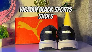 #unboxing Woman Black puma shose from myntra / sports shose / gym shose / #myntra