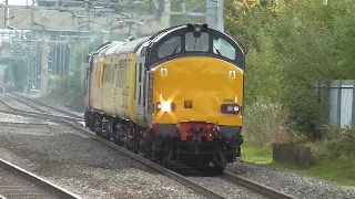 DRS Class 37 37612 & 37608 on a Network Rail test train open up at Acton Bridge 25 October 2013