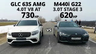 Сможет AMG обогнать BMW? Mercedes GLC 63s vs BMW M440i G22 Stage 3. SUPERB 2.0T 4x4 vs GOLF 6R ST2