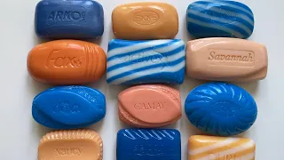 ASMR cutting orange and blue soap / transparent varnish
