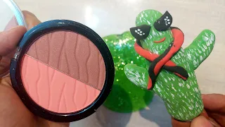 Satisfying Slime Makeup Mixing | Mixing Eyeshadow Lipstick and Beads into the Green Slime