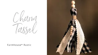 Learn how to make a Fabric Charm Tassel. Whimsical Farmhouse Style Door Hanger DIY. Wooden Beads