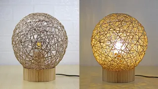 Craft ideas - How to make a lamp decoration with popsicle sticks and hemp rope, table lamp