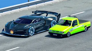 Bugatti Black Devil VGT vs Fiat Fiorino with NOS - Drag Race 20 KM