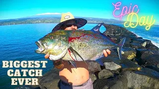 Biggest Fish Ever Caught Off Hilo Breakwall // Fishing Big Island Hawaii